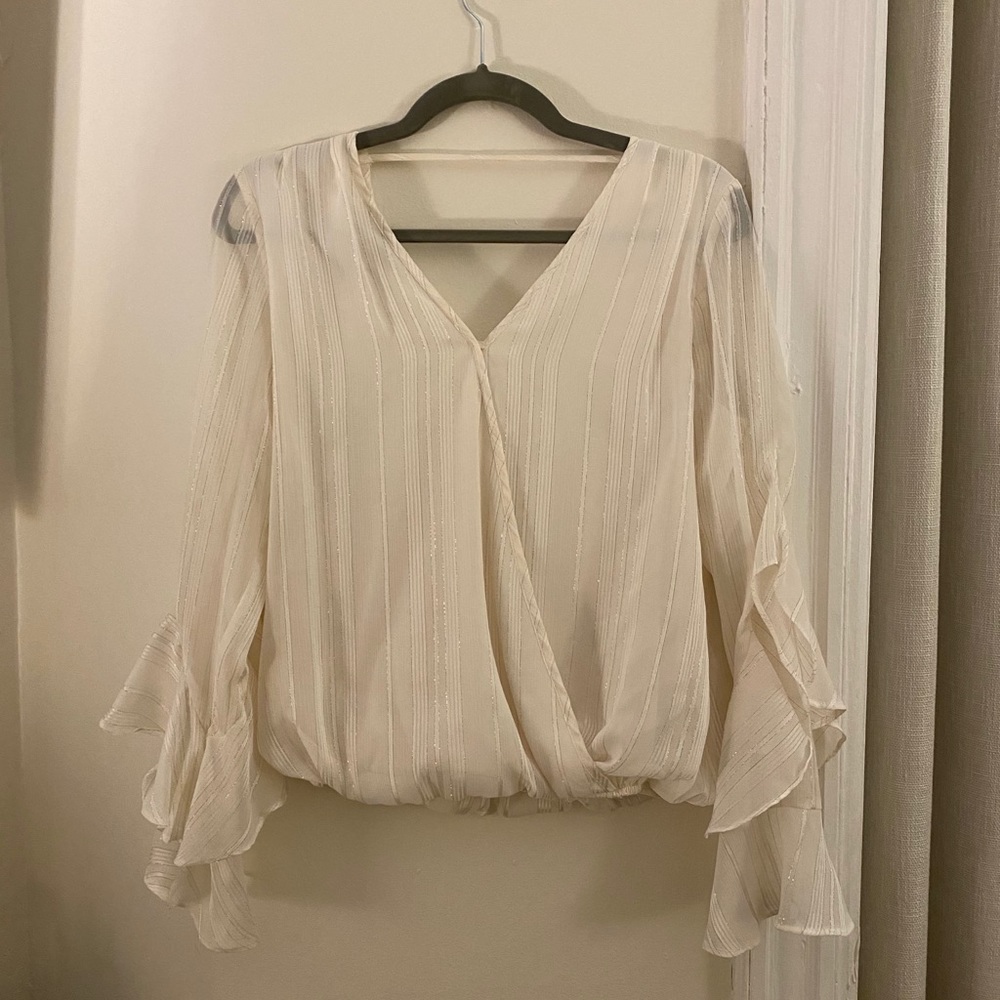 White flowy long sleeve blouse